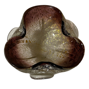 Vintage Art Glass Dish Purple With Silver & Gold Colour Flecks